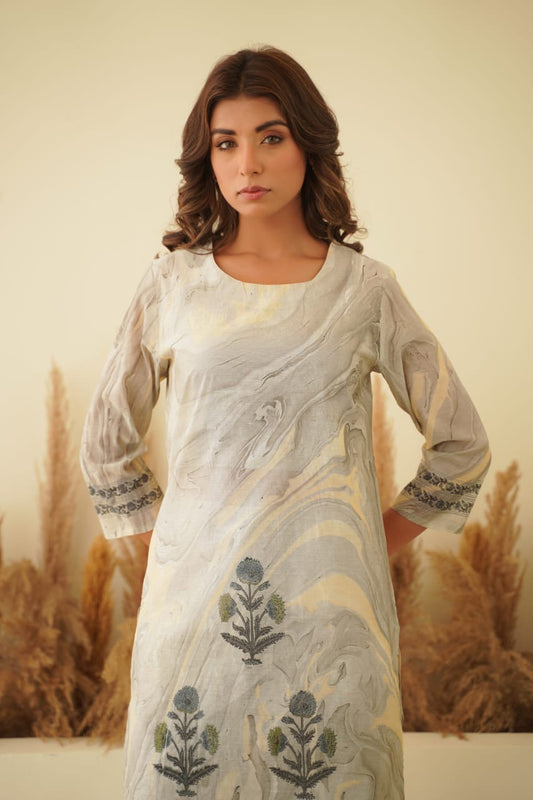 Marble print Jaipur cotton coord set with batik print