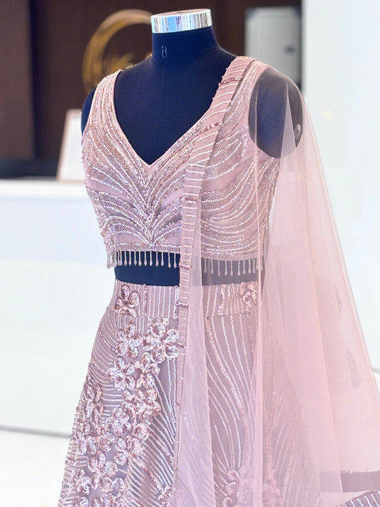 Blush pink sequence lehenga from Meshira.