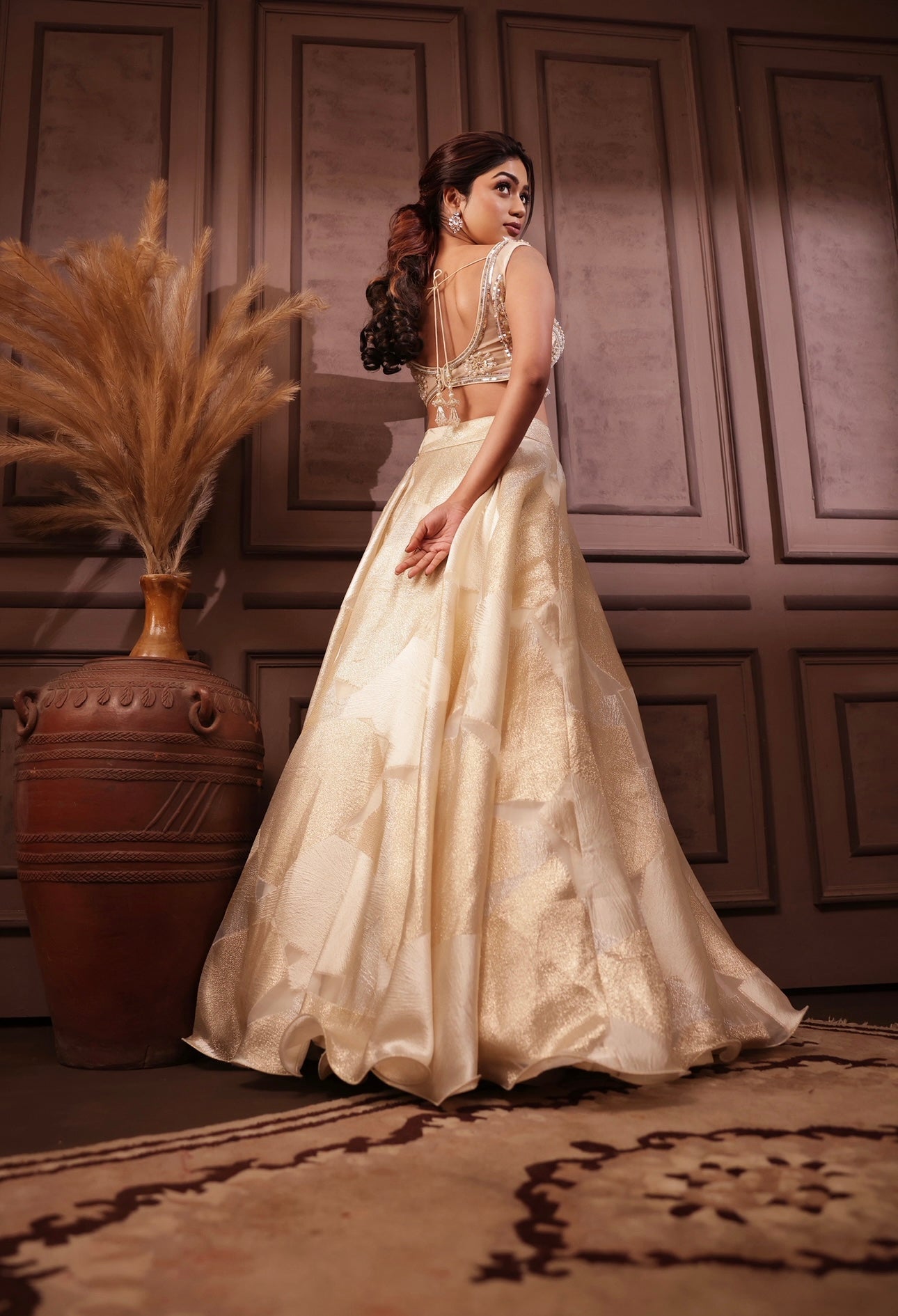 Ivory foil print designer Lehenga