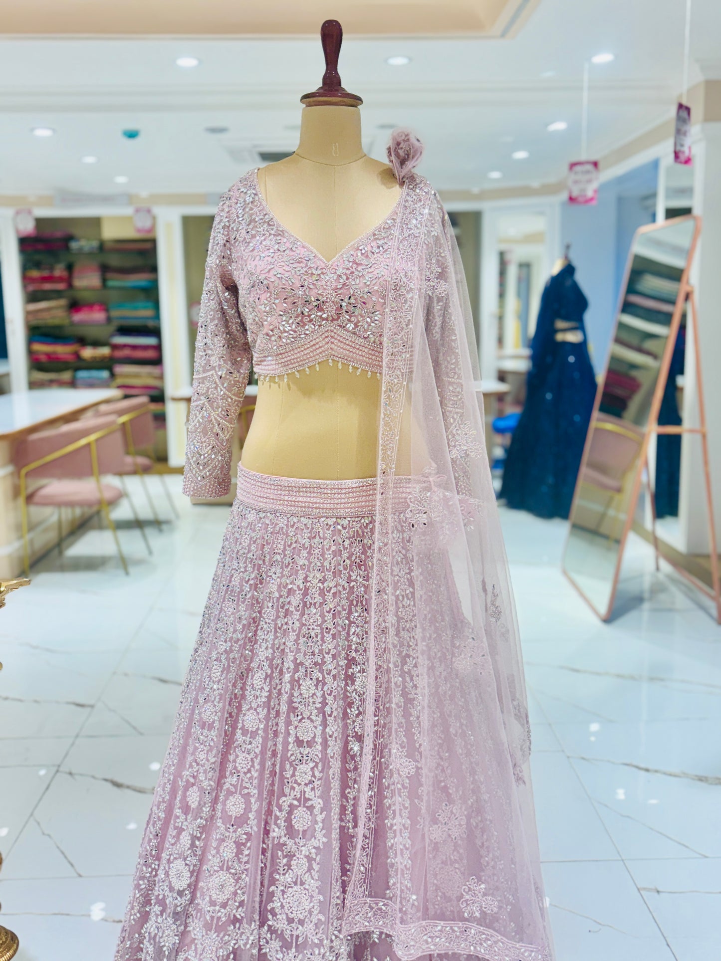 Blush pink embellished net Bridal Lehenga