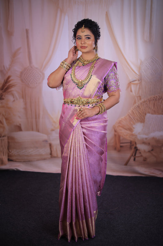 Exquisite lavender Kanchivaram silk saree