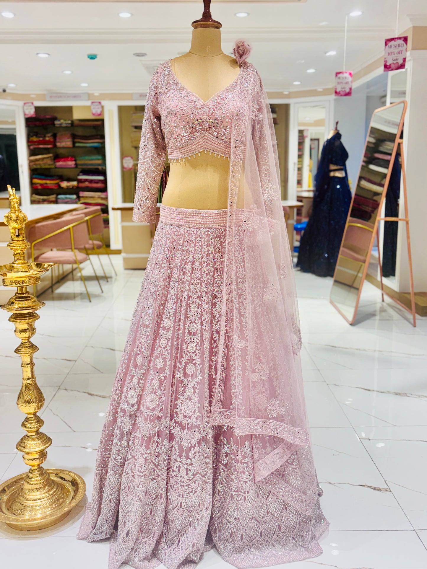 Blush pink embellished net Bridal Lehenga