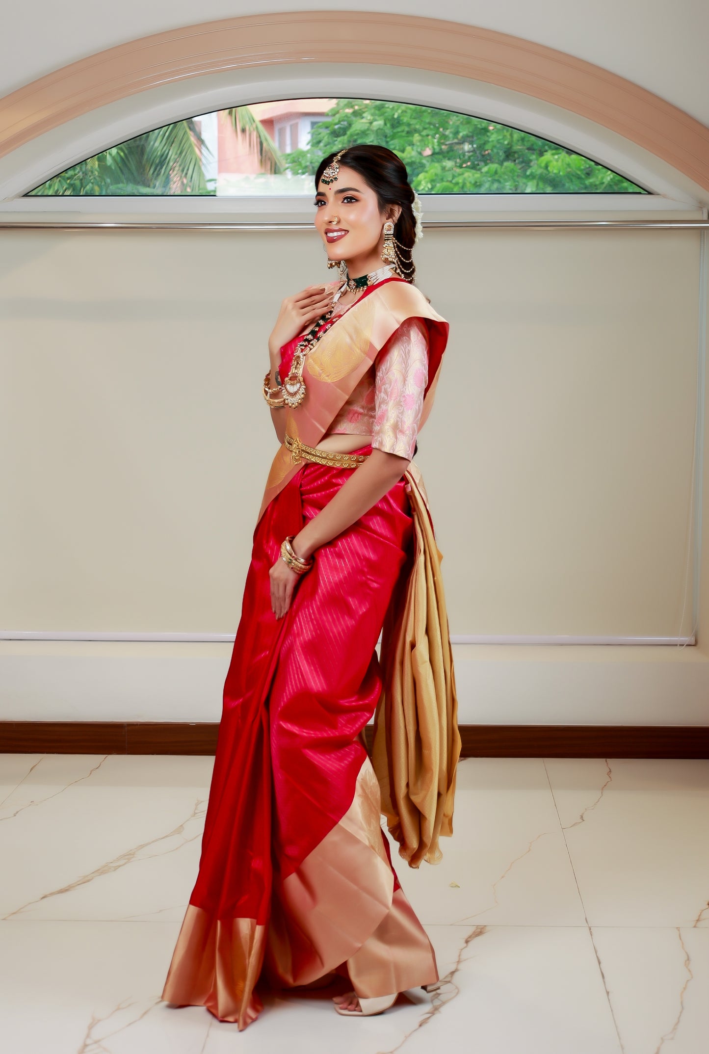 Raspberry pink Kanchivaram Saree