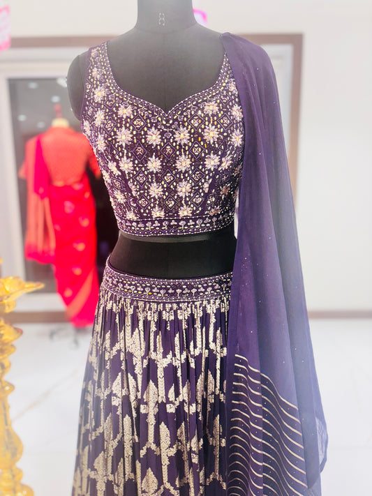Banarasi rich purple Lehenga with embroidered blouse