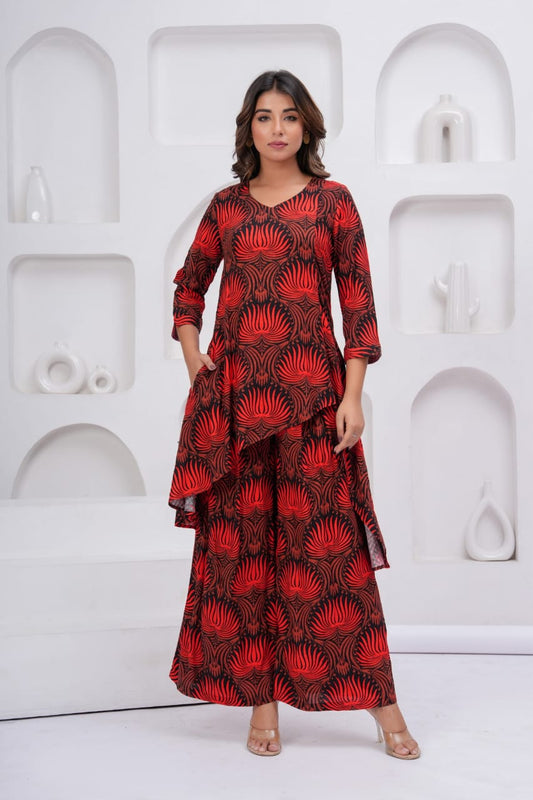 Jaipur cotton Red and maroon coord set with lotus print