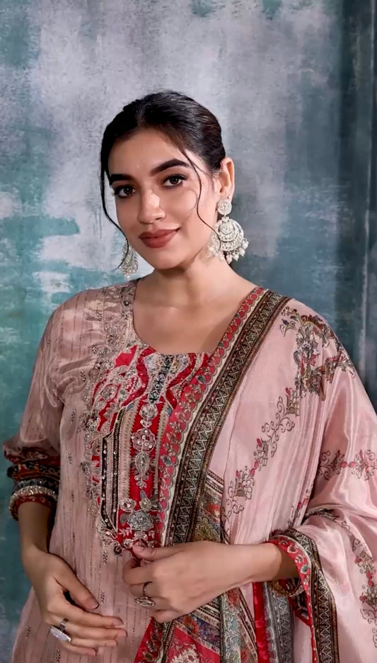 Crepe crème colour embroidered Salwar suit