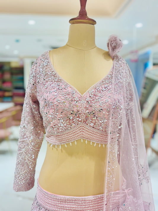 Blush pink embellished net Bridal Lehenga