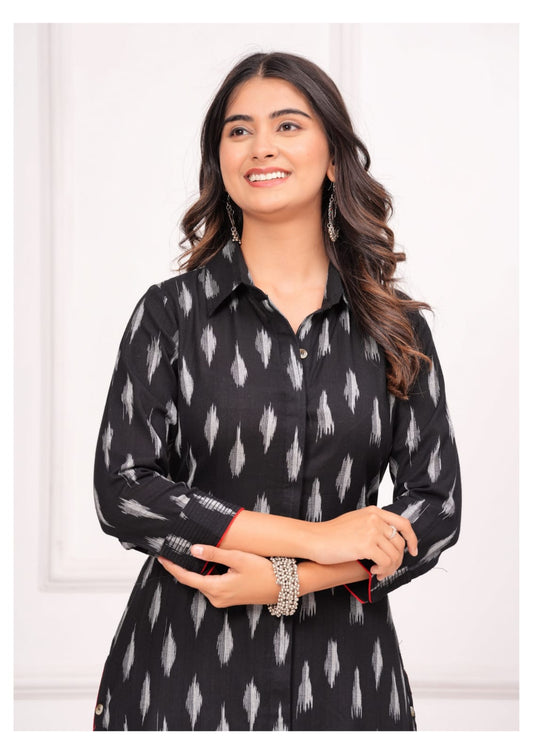 Ikkat print black and white coords in pure Jaipur cotton