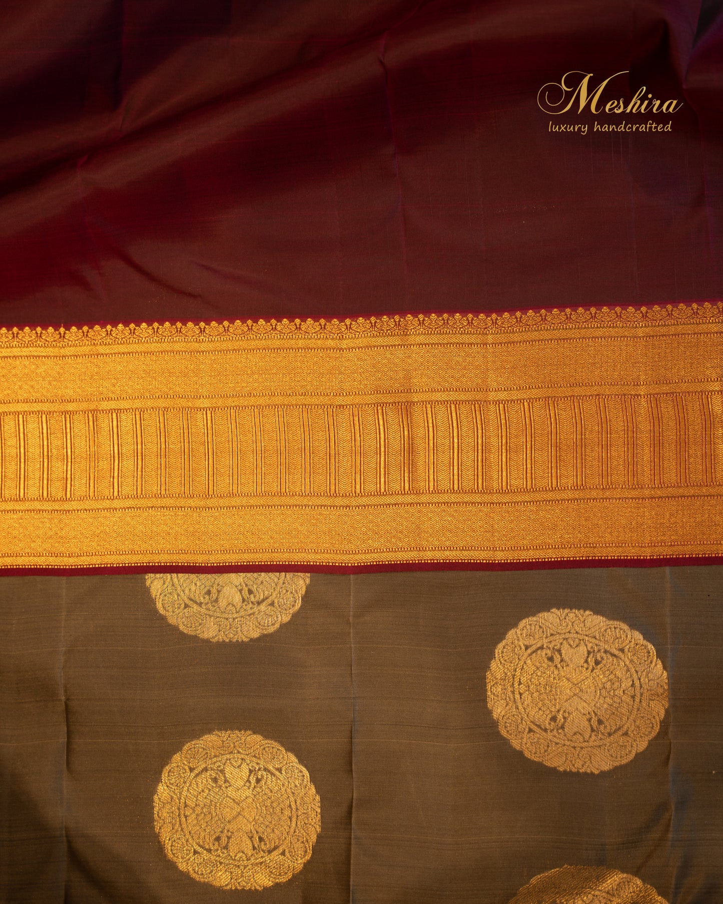 Olive Kanchivaram Silk with Geometric Zari and Radiant Rust Pallu