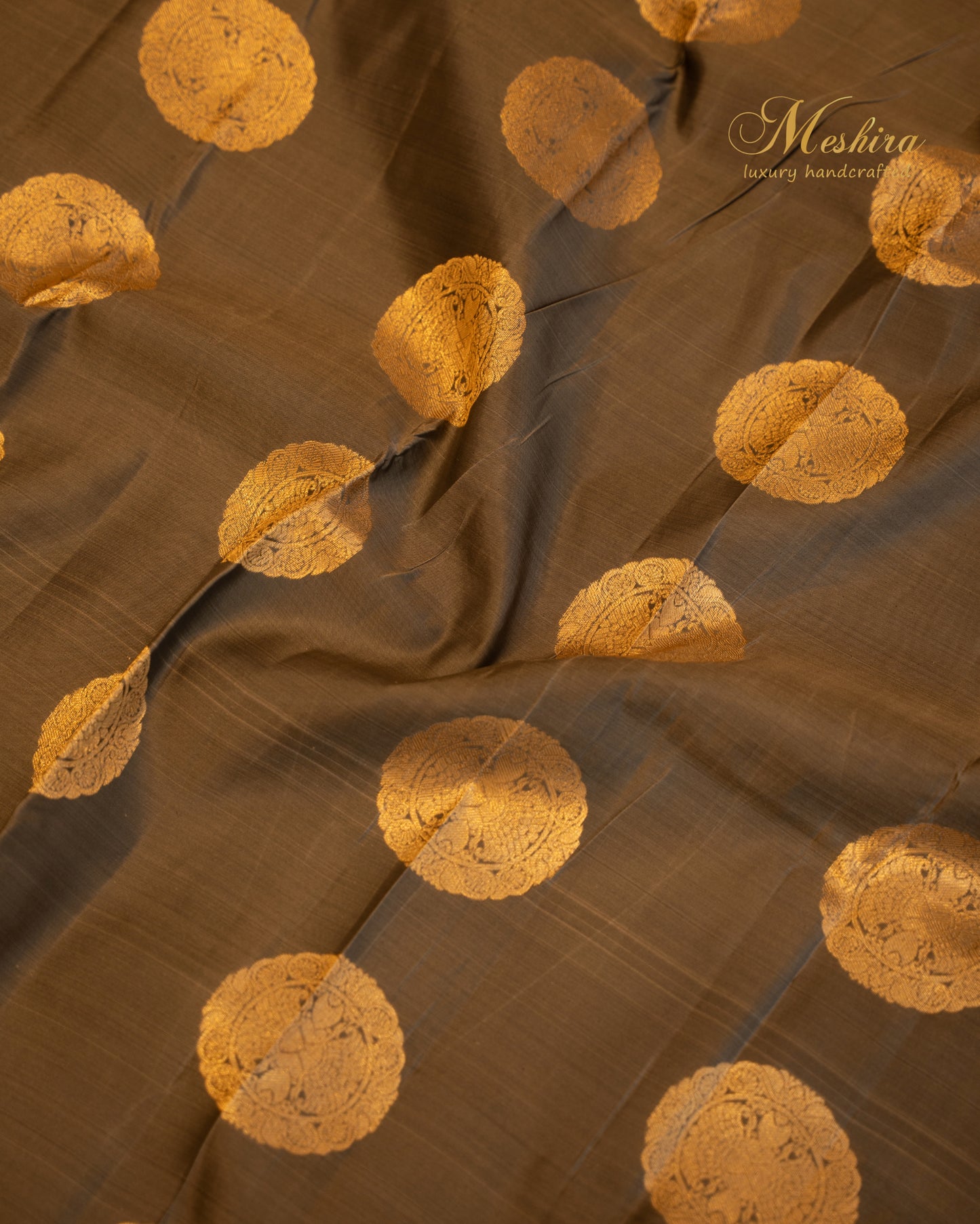 Olive Kanchivaram Silk with Geometric Zari and Radiant Rust Pallu