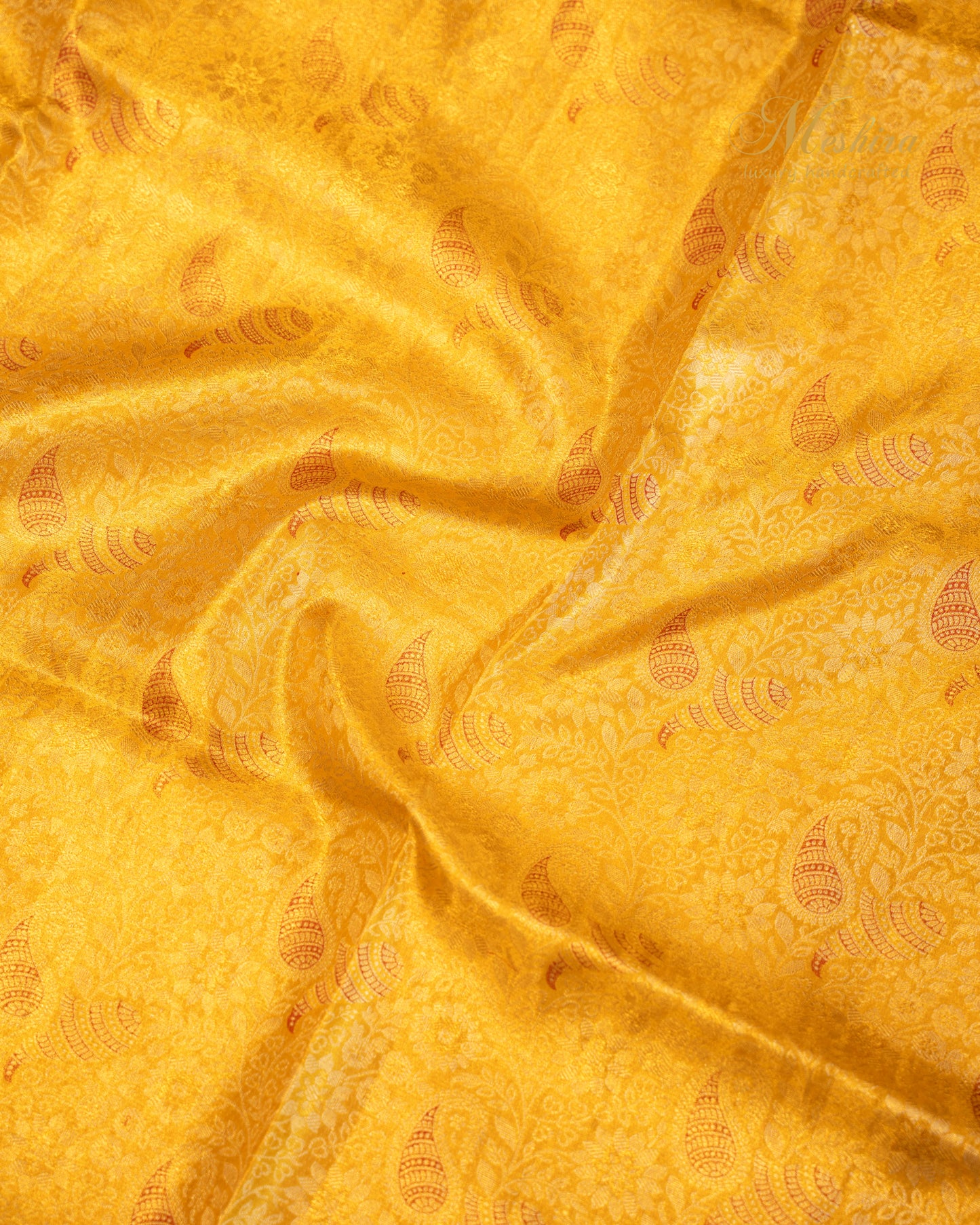 Majestic Mustard Kanchivaram Silk with Antique Green Zari Elegance