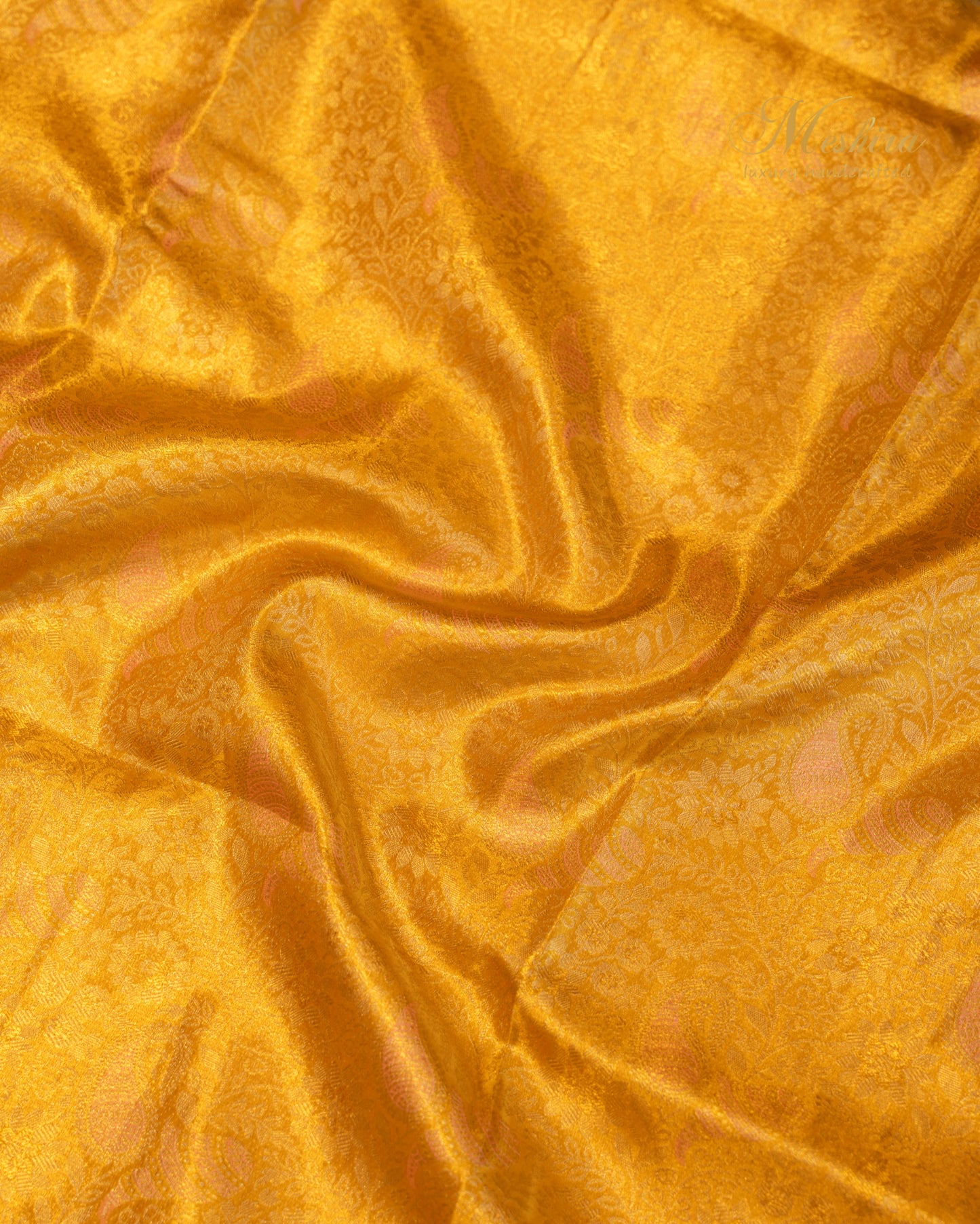 Radiant Marigold Kanchivaram Silk Saree with Olive and Blush Highlights