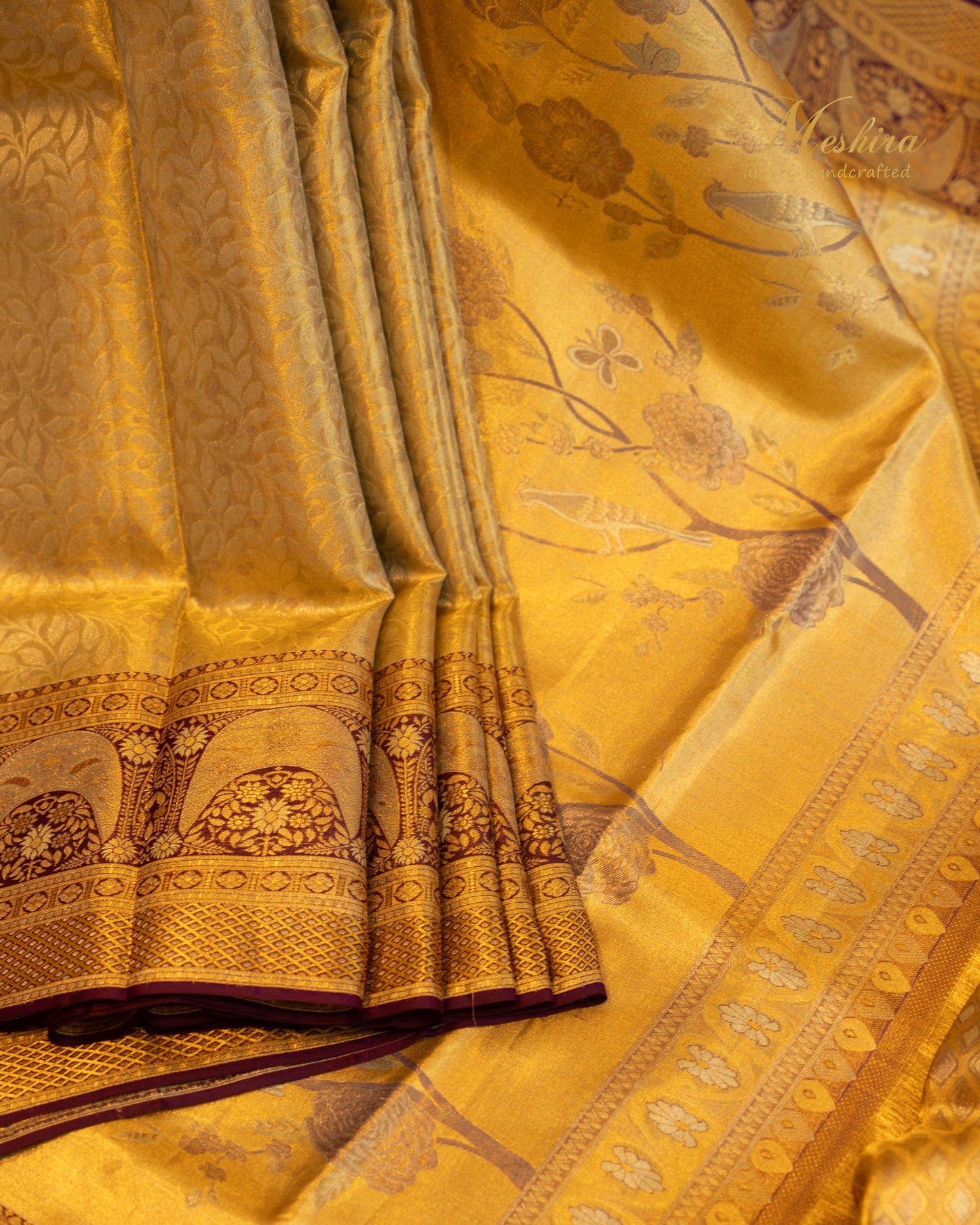 Peacock Pallu Kanchivaram Silk Saree in Deep Golden Hues