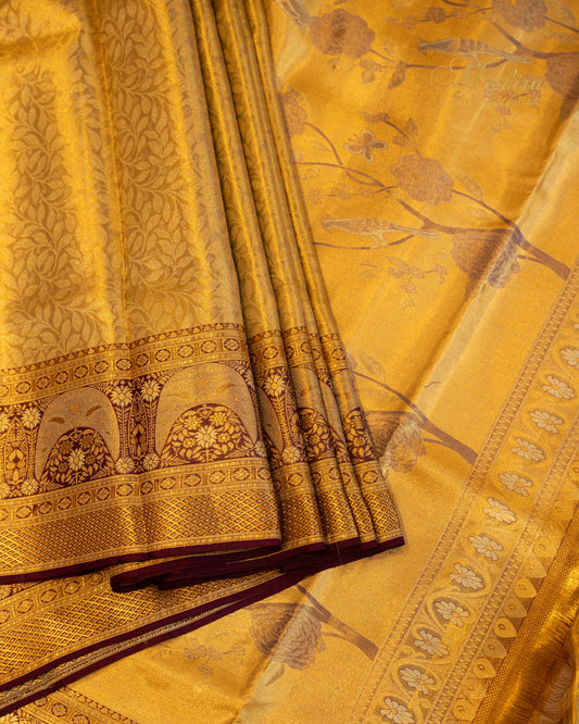 Peacock Pallu Kanchivaram Silk Saree in Deep Golden Hues