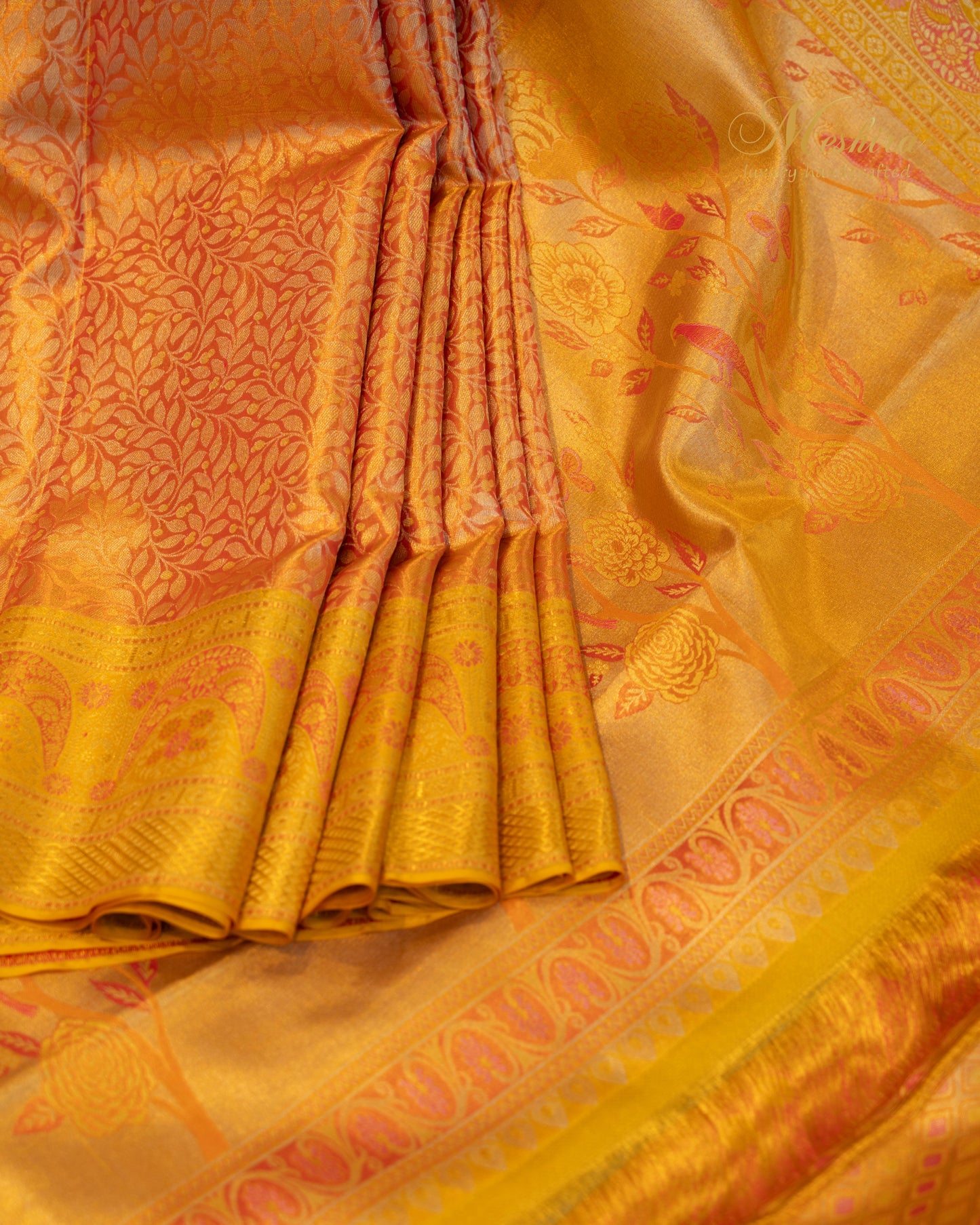 Serene Yellow Kanchivaram Silk Saree with Woven Birds and Blossoms