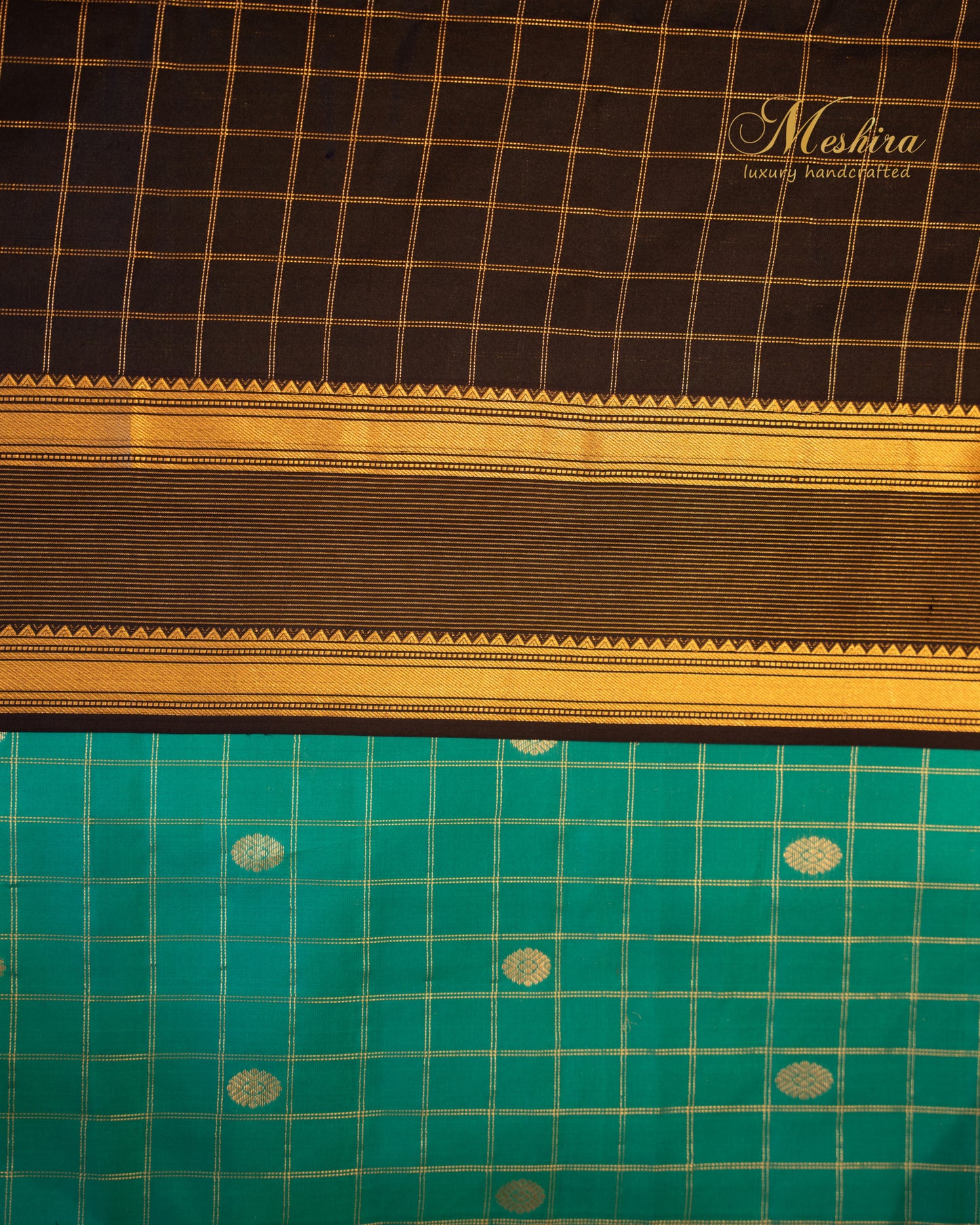 Regal Teal Kanchivaram Silk Saree with a Zari-Embellished mid night blue Border