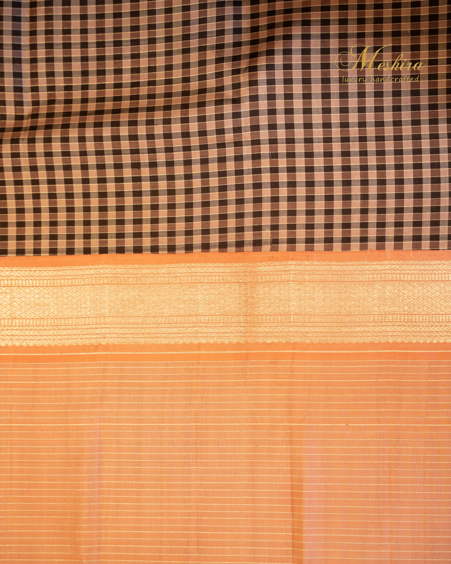 Classic Checked Kanchivaram silk Draped in Peach Zari Elegance