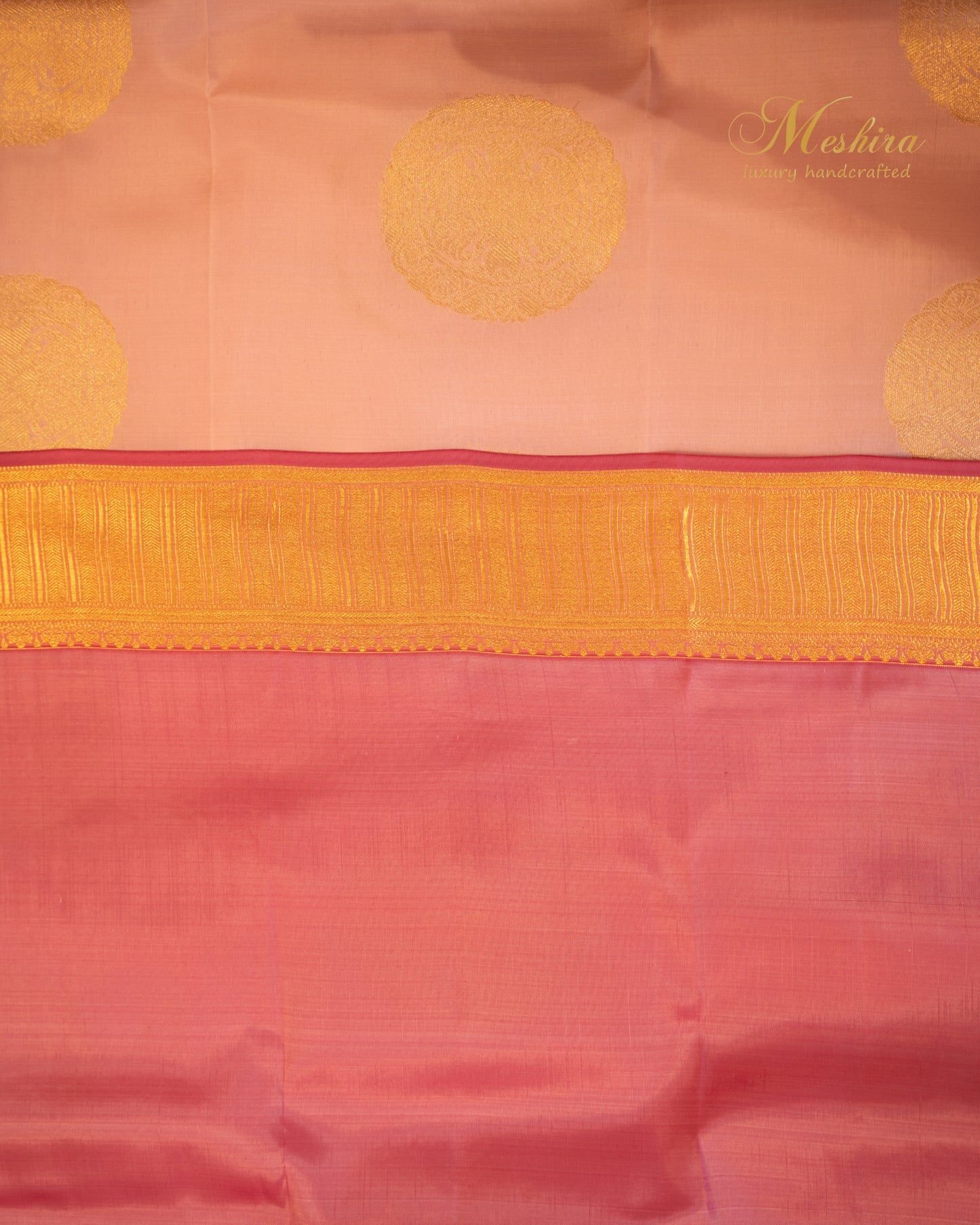 Blush Pink Kanchivaram Silk with Golden Motifs and pink Zari Pallu