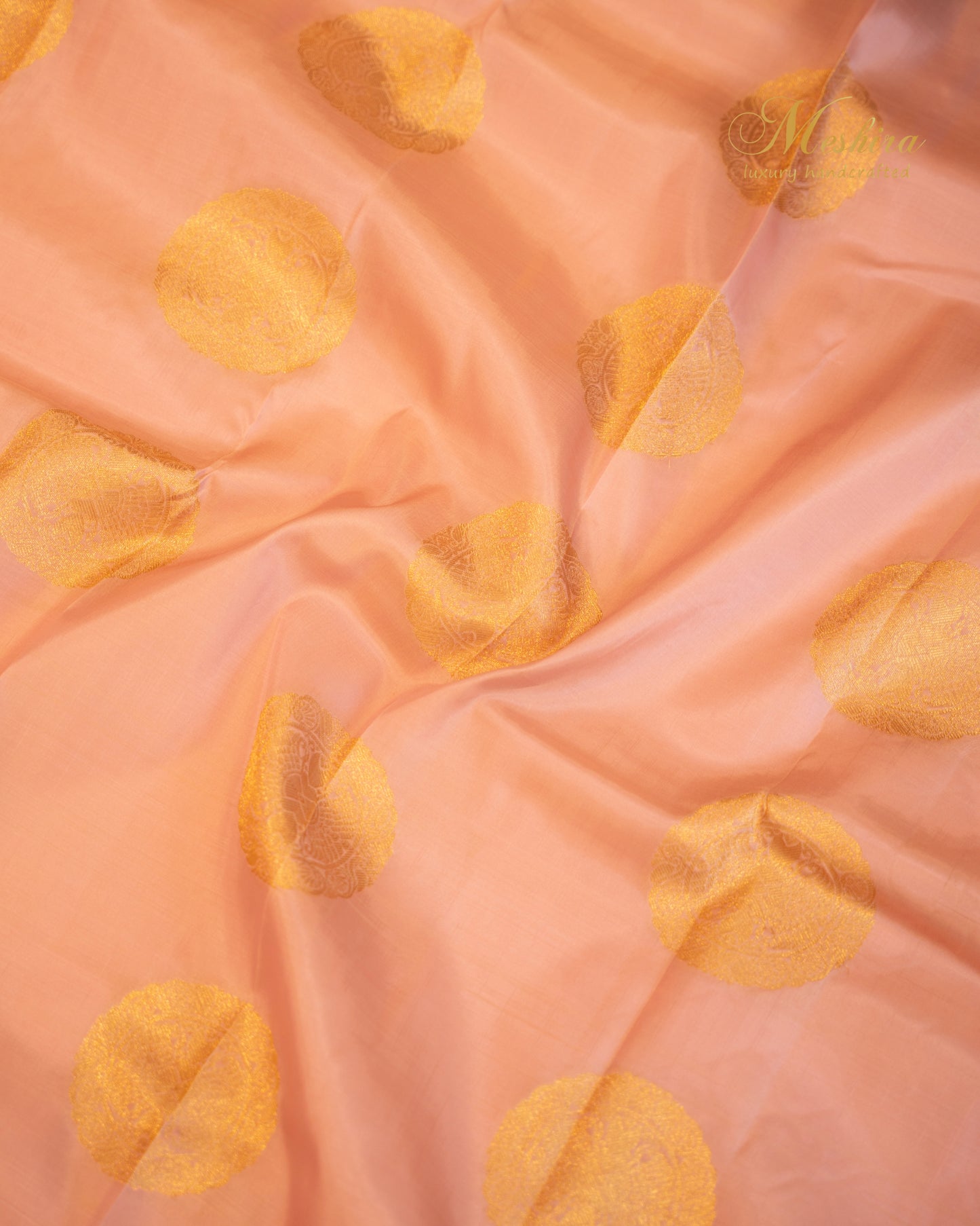 Blush Pink Kanchivaram Silk with Golden Motifs and pink Zari Pallu
