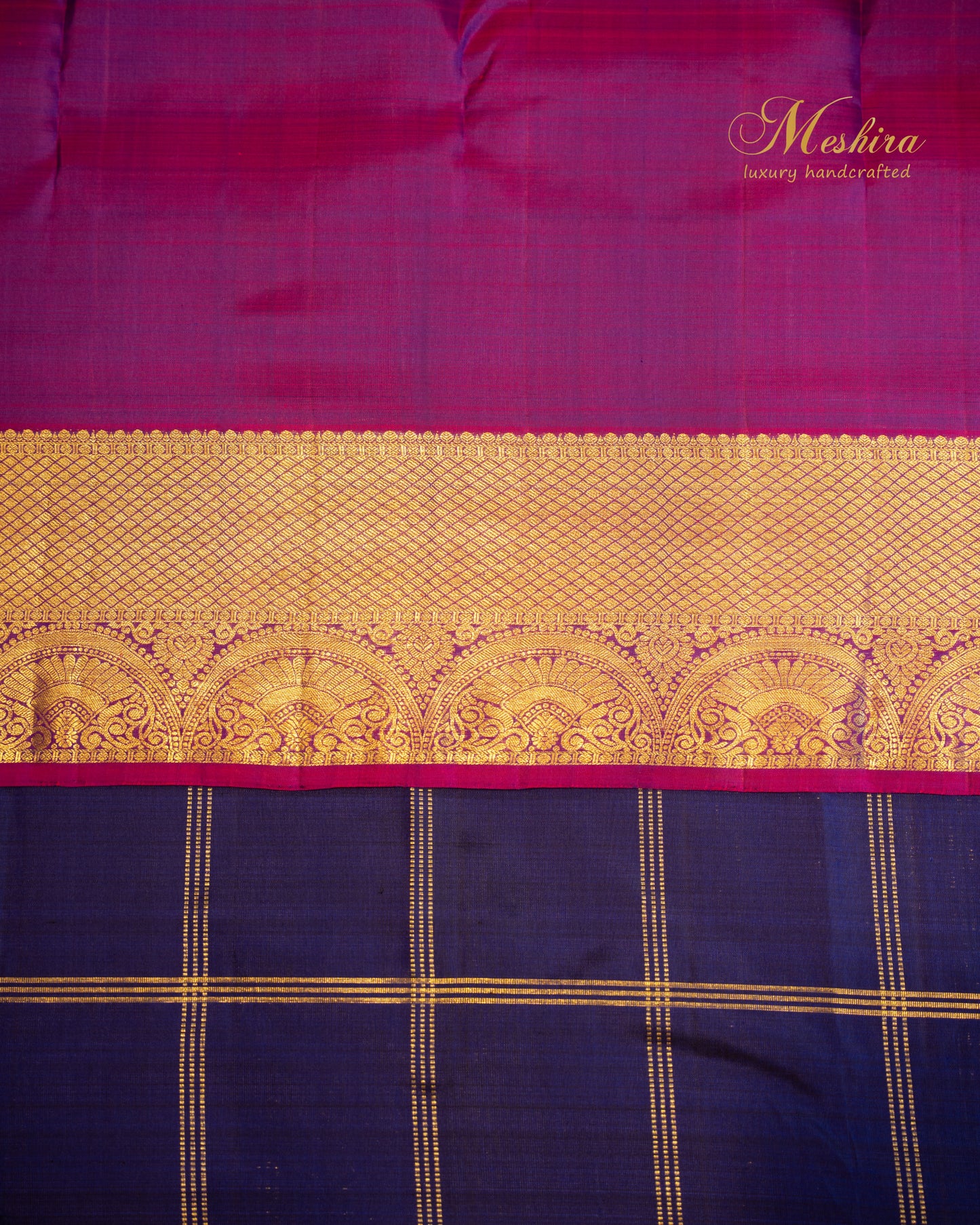Majestic half and half Kanchivaram silk saree in royal blue and magenta pink