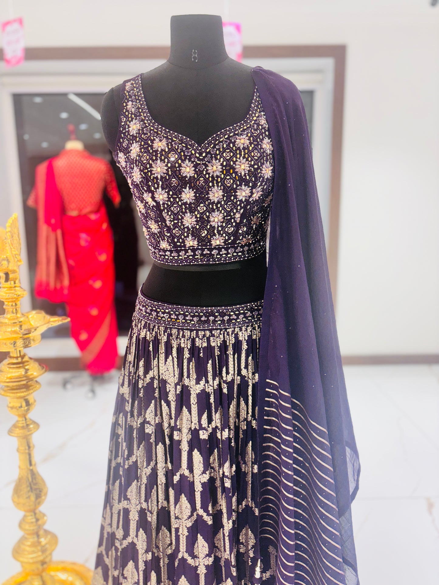 Banarasi rich purple Lehenga with embroidered blouse