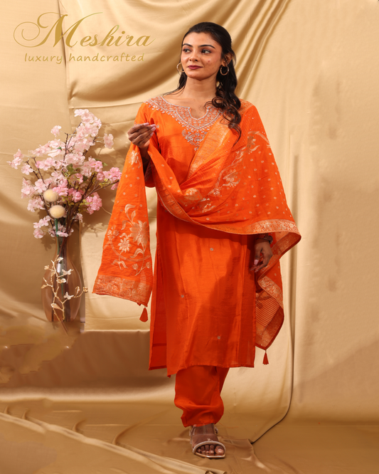 Tangerine Glow Handcrafted Suit Set