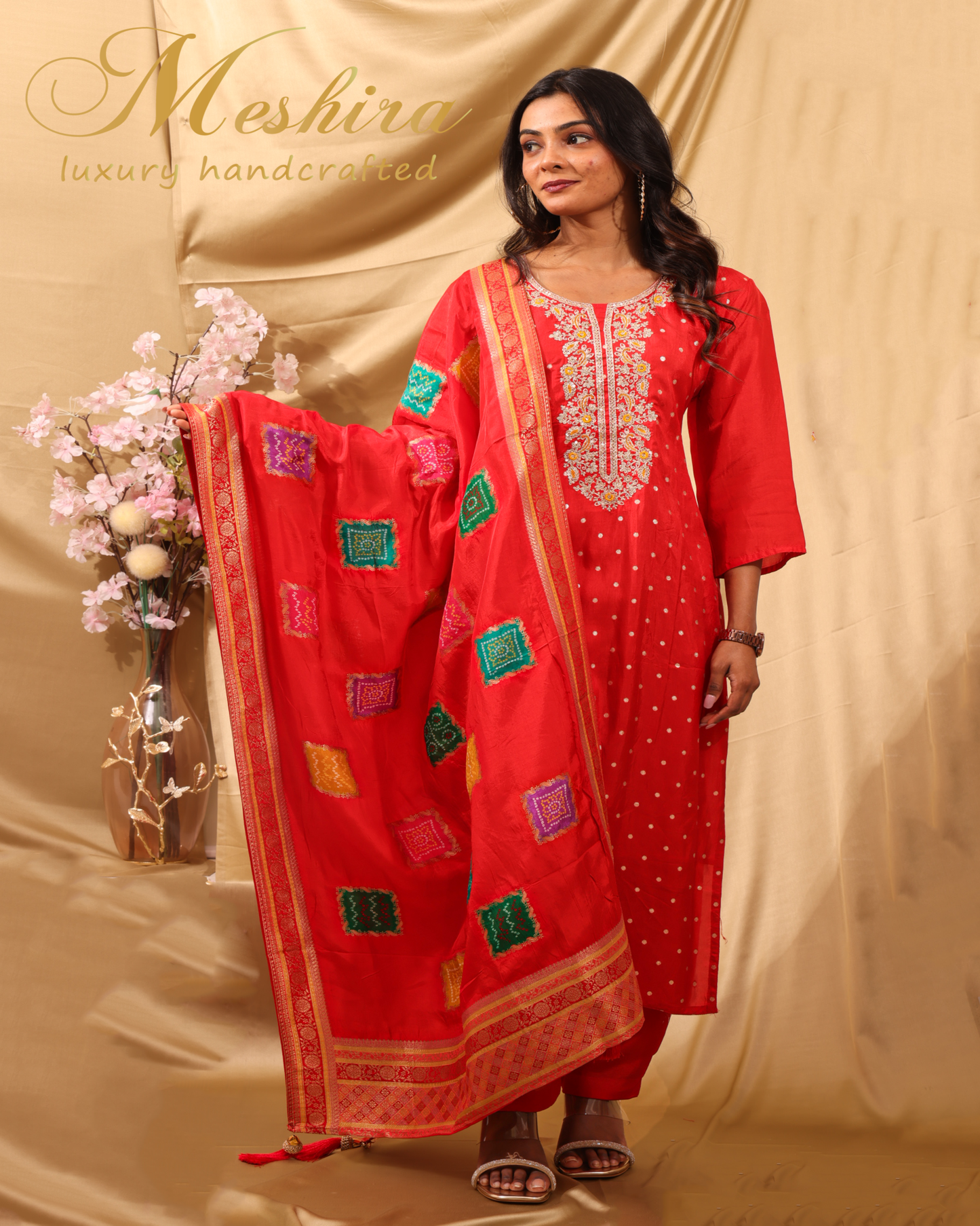 Bandhej-Inspired Red Suit Set