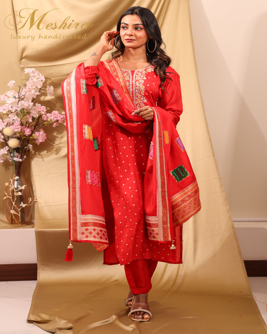 Bandhej-Inspired Red Suit Set