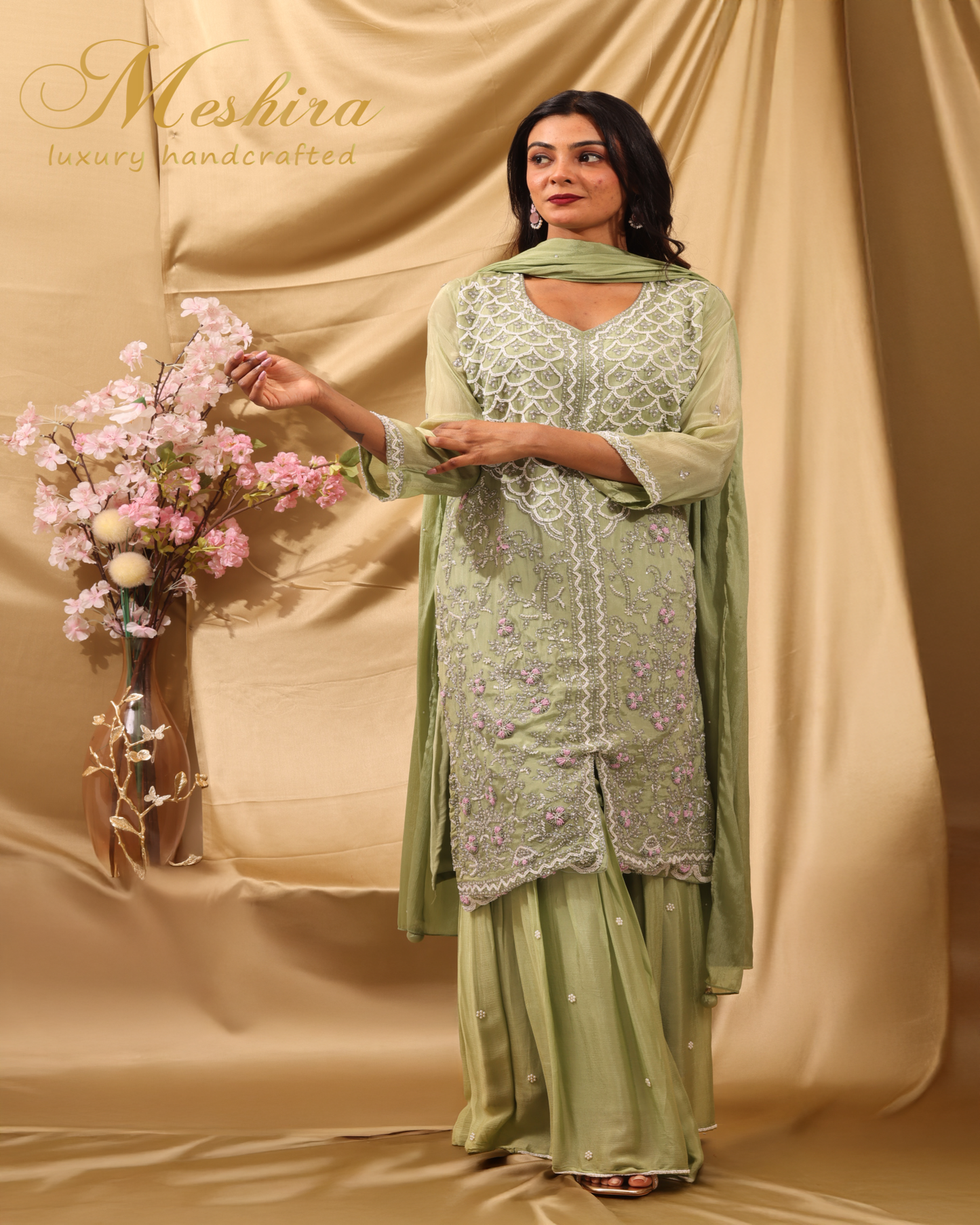 Handcrafted Sage Green Embroidered Outfit