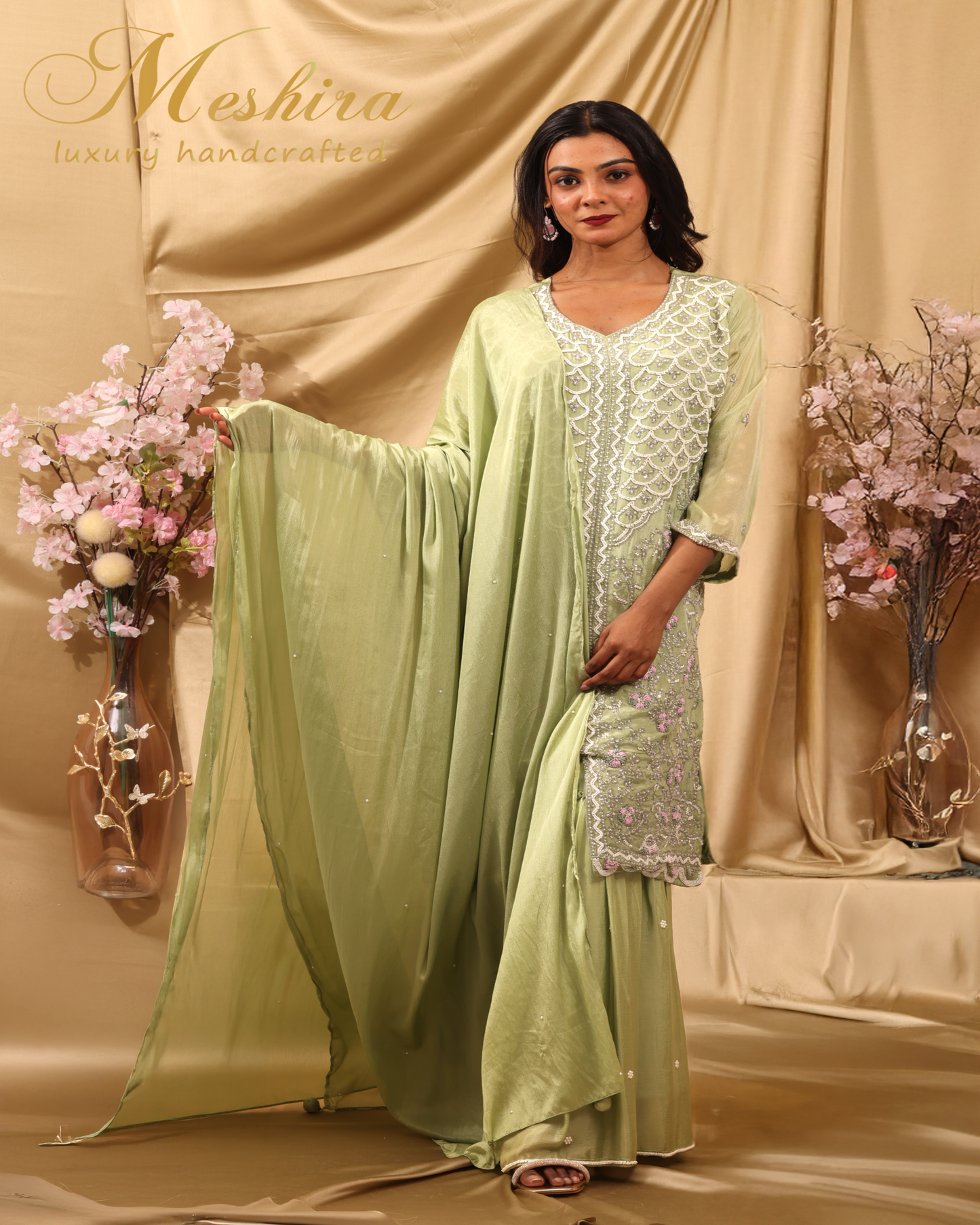 Handcrafted Sage Green Embroidered Outfit