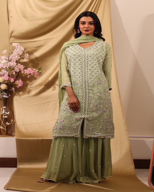 Handcrafted Sage Green Embroidered Outfit