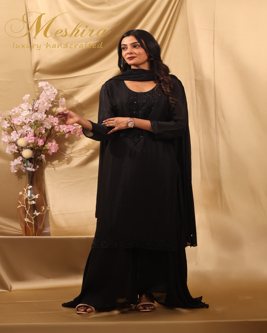 Alluring Black Handcrafted Sharara