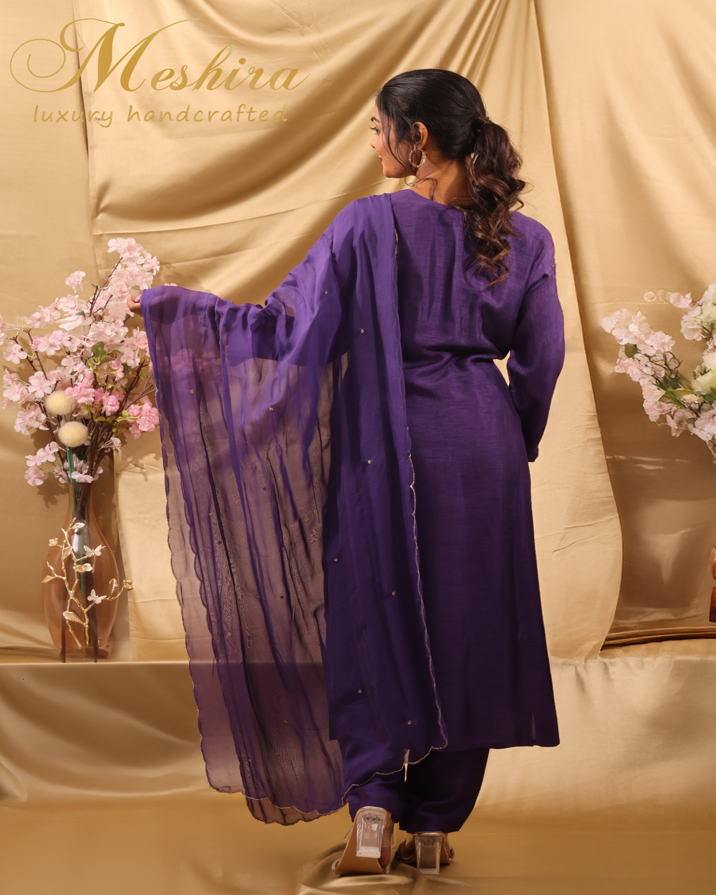 Regal Purple Suit with Golden Neckline