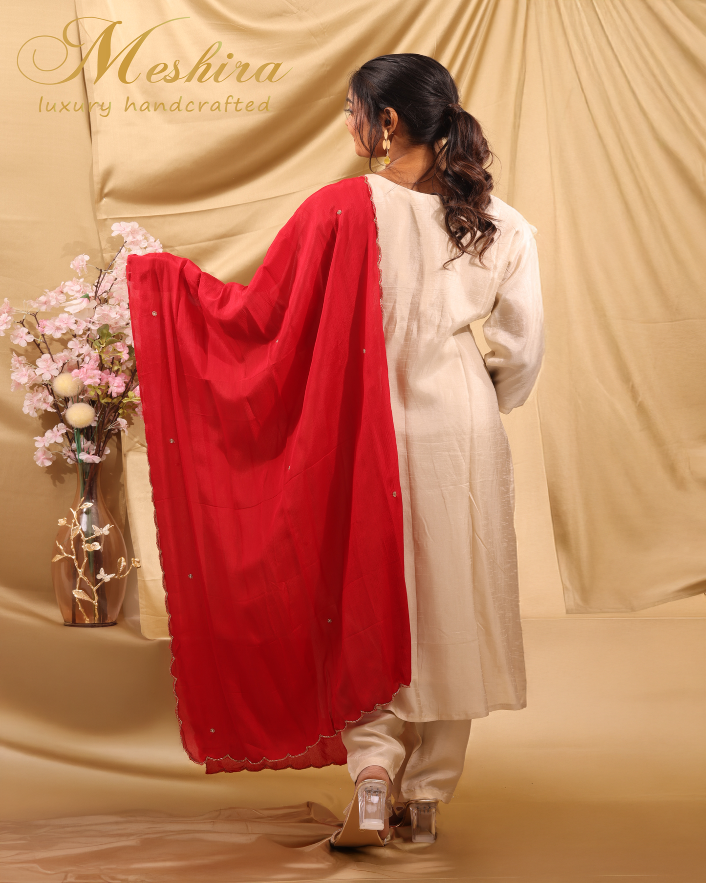 Elegant Cream Kurta Set with Red Embroidery