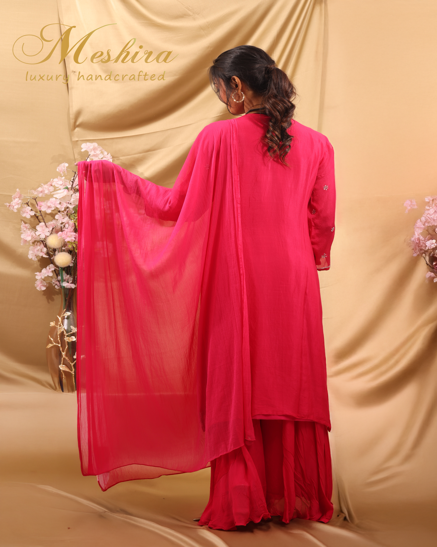 Vibrant Hot Pink Embroidered Sharara Suit