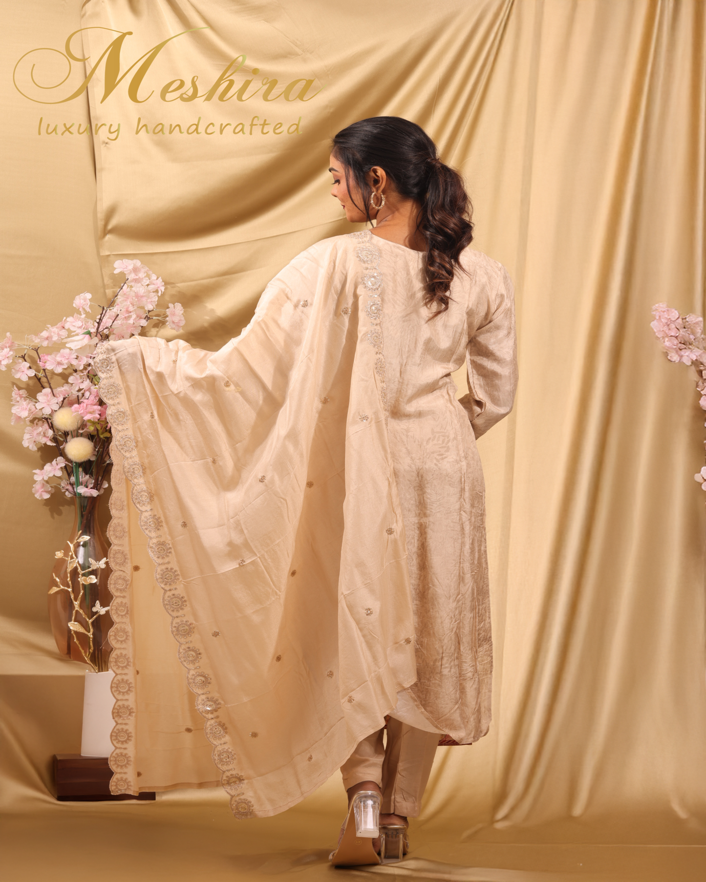 Charming Cream Floral Embroidered Outfit
