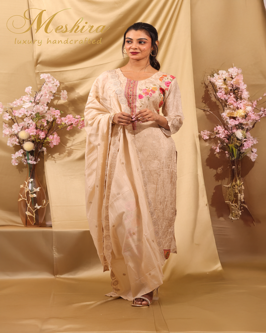 Charming Cream Floral Embroidered Outfit