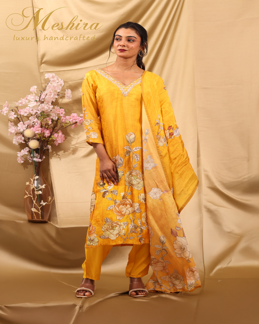 Radiant Yellow Floral Printed Kurta Set
