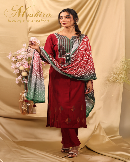 Elegant Maroon Suit with Bandhani Dupatta