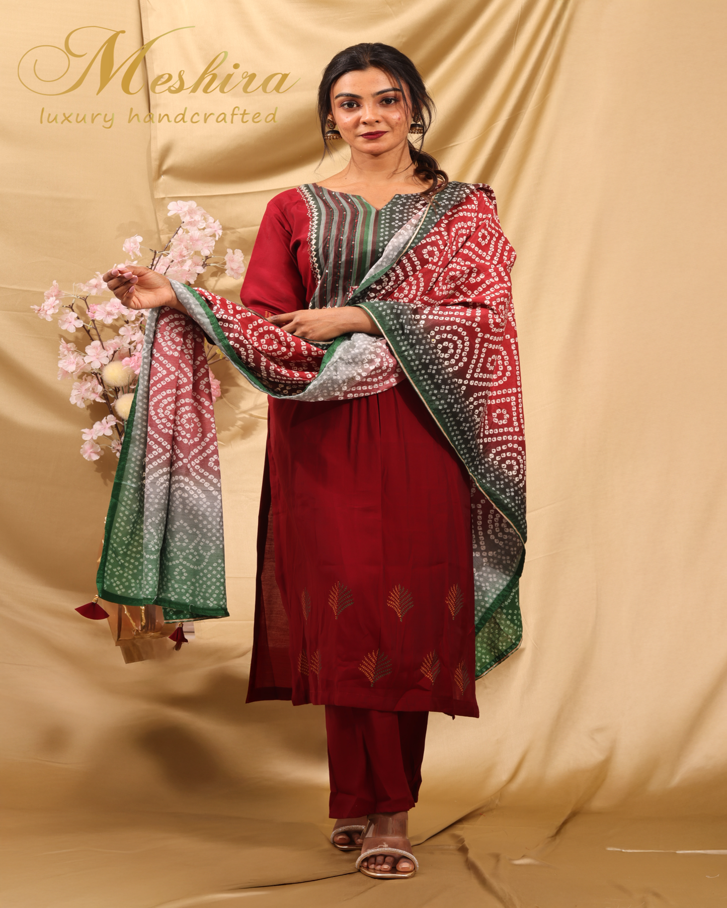 Elegant Maroon Suit with Bandhani Dupatta