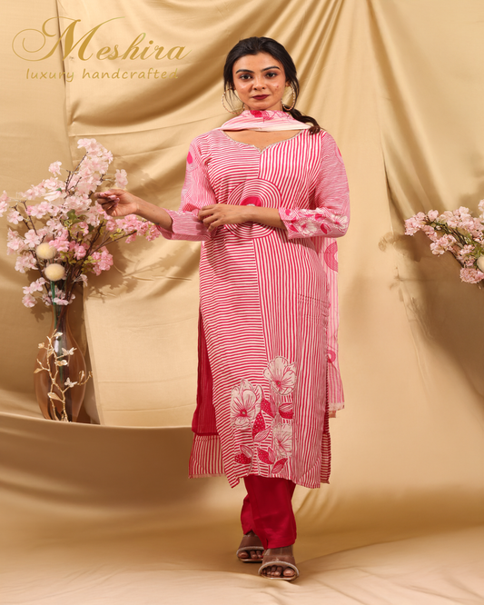 Chic Red & White Striped Kurta Set
