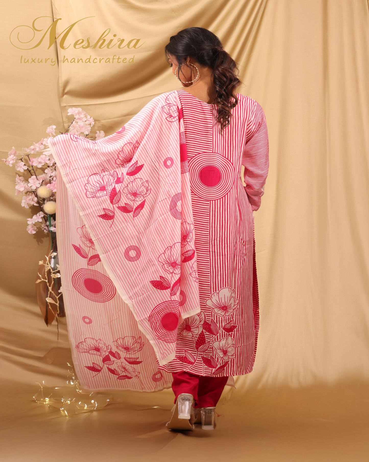 Chic Red & White Striped Kurta Set