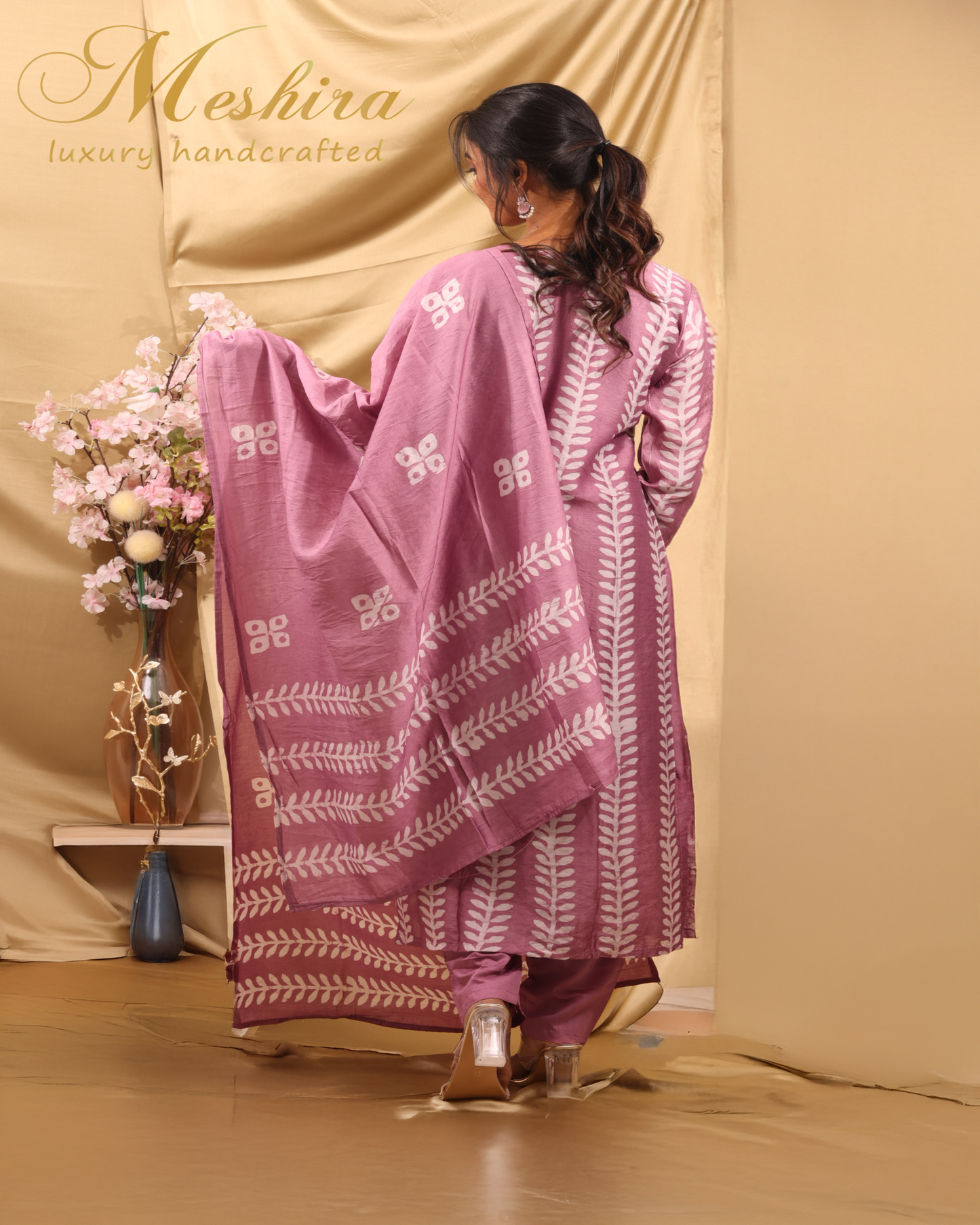 Printed Mauve Cotton Kurta Set