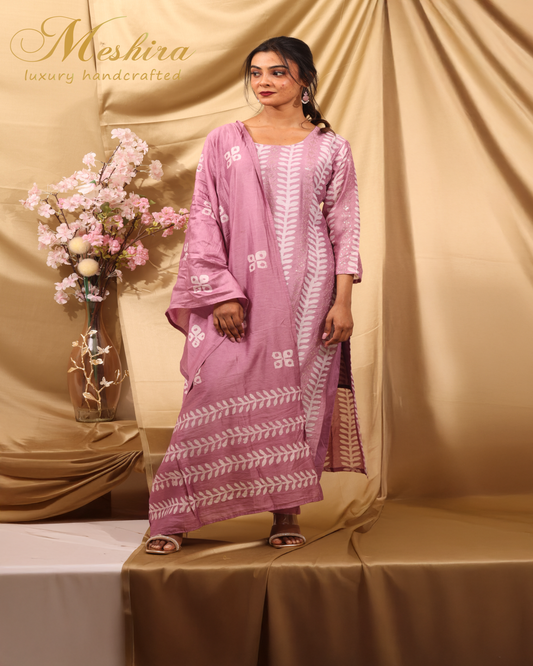 Printed Mauve Cotton Kurta Set