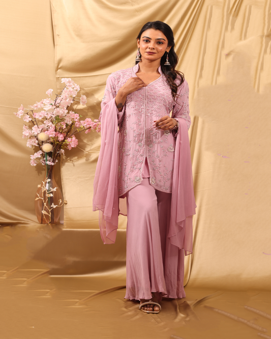 Dusky Rose Embellished Sharara Set