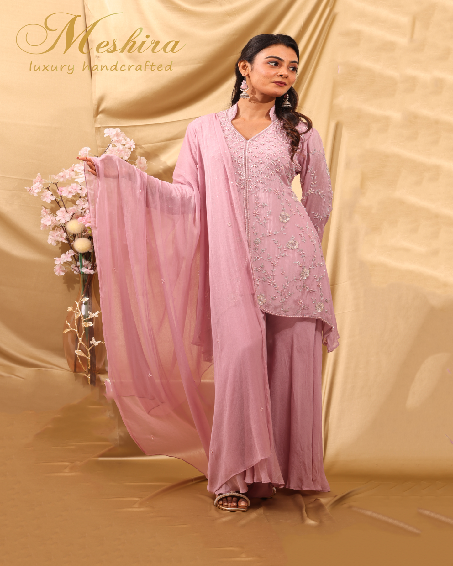 Dusky Rose Embellished Sharara Set