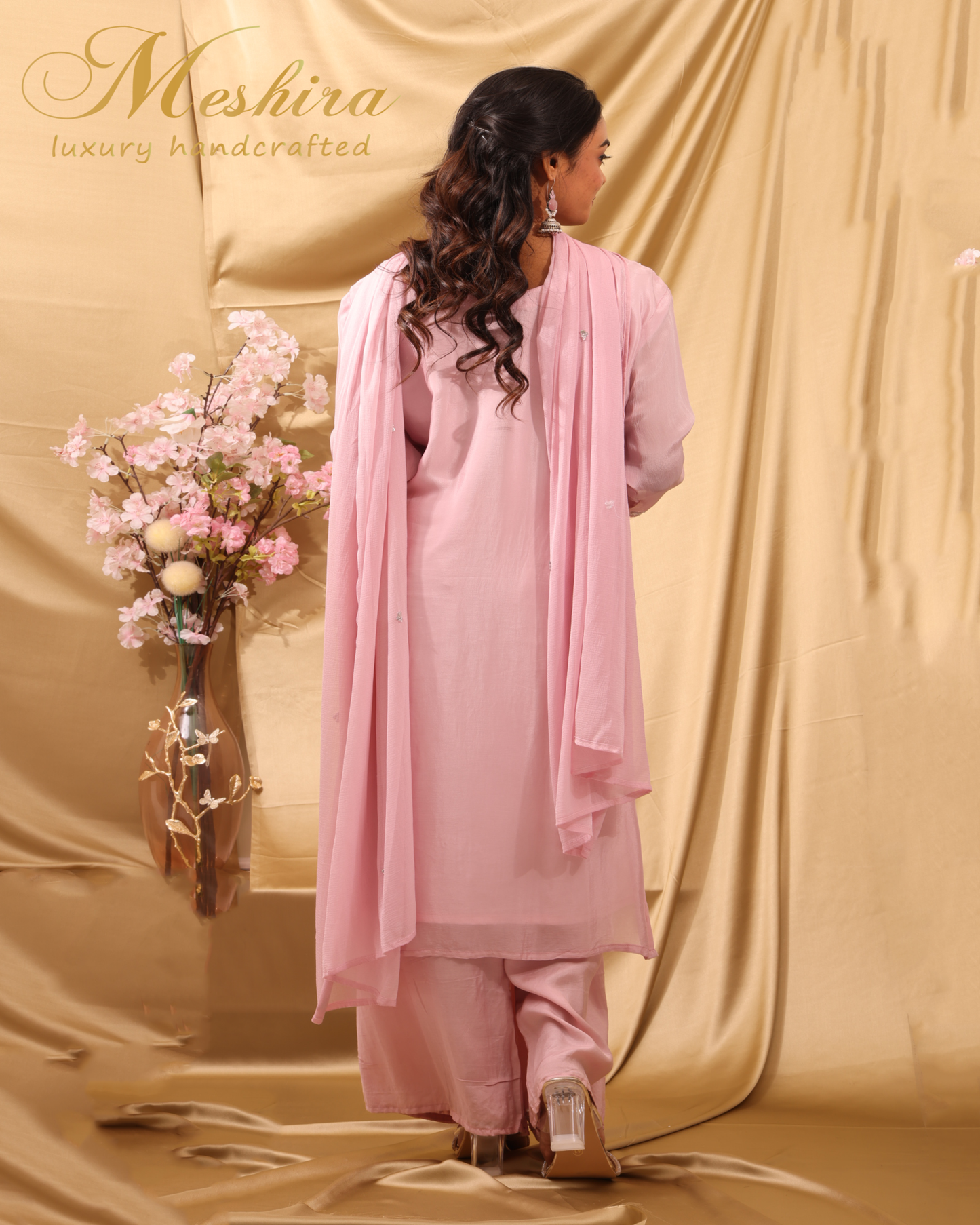 Blush Pink Pearl Embroidered Suit Set