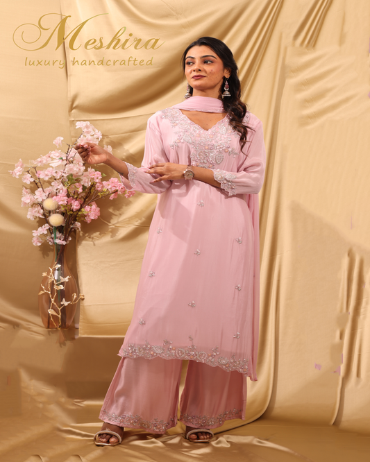 Blush Pink Pearl Embroidered Suit Set