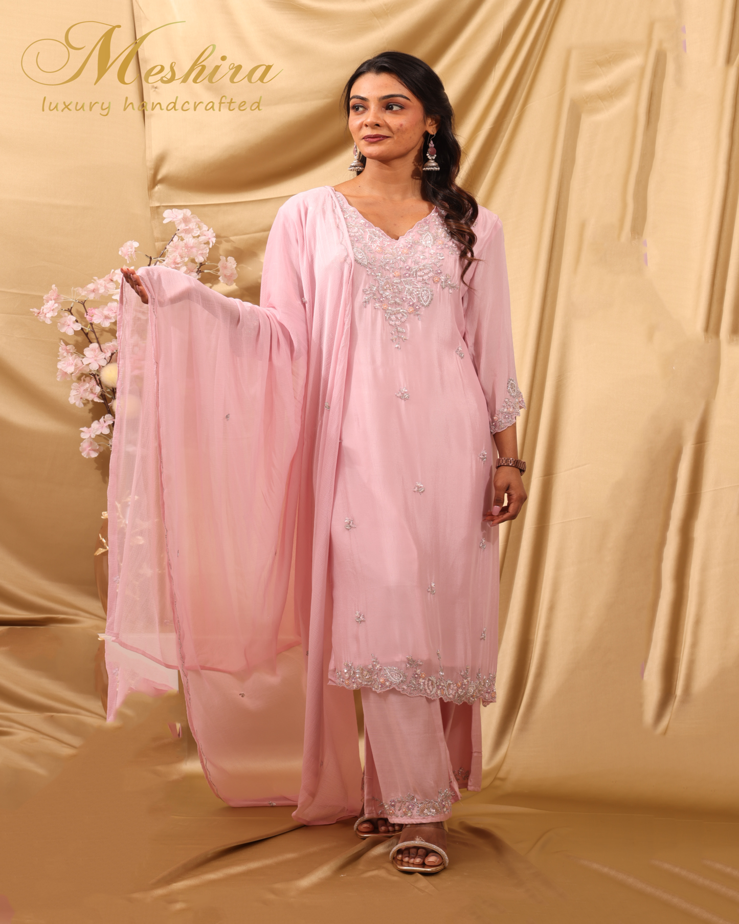 Blush Pink Pearl Embroidered Suit Set