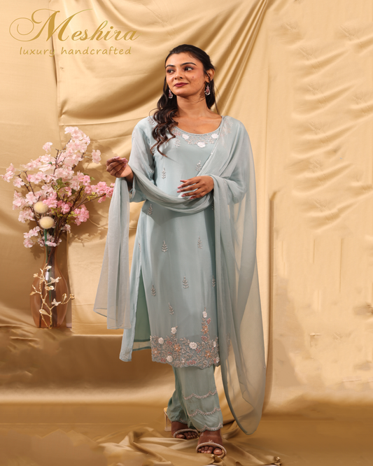 Misty Blue Embroidered Kurta Set